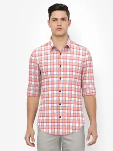 Peter England Men Pink & White Slim Fit Checked Pure Cotton Casual Shirt