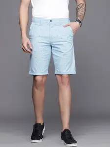 Louis Philippe Sport Men Light Blue Geometric Printed Slim Fit Low-Rise Regular Shorts