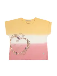 Pepe Jeans Girls Multicoloured Dyed Extended Sleeves Applique T-shirt