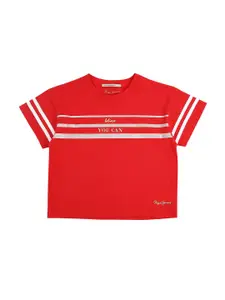 Pepe Jeans Girls Red Striped T-shirt