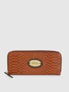 Hidesign Women Tan Brown Textured Leather Zip Around Wallet