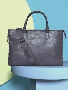 OLIVE MIST Unisex Grey Textured Leather Laptop Bag