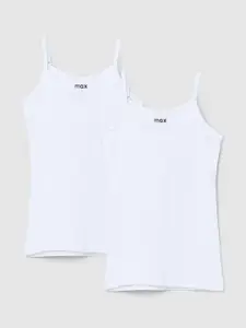 max Girls Pack Of 2 White Solid Cotton Camisoles