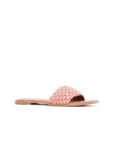 Khadims Women Pink Woven Design Open Toe Flats
