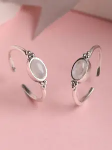 Clara Set Of 2 Silver-Toned & White CZ-Studded Toe Rings