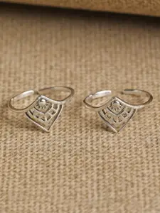 Clara Women Set Of 2 Oxidized Silver-Toned Enameled Toe Rings