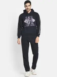 Octave Men Navy Blue Printed Cotton Tracksuit
