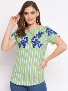Ruhaans Green Floral Striped Top