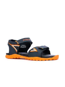 Khadims Men Navy Blue & Orange Sports Sandals