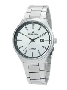 Daniel Klein Men Silver-Toned Printed Dial & Silver Toned Stainless Steel Bracelet Style Straps Analogue Watch