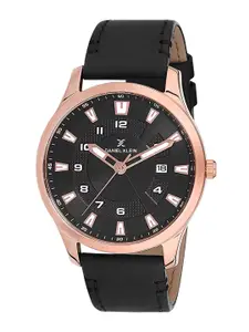 Daniel Klein Men Black Dial & Black Leather Bracelet Style Straps Analogue Watch DK12218-2-New