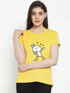 Friskers Women Yellow & naples yellow Printed T-shirt