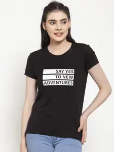Friskers Women Black & raisin black Typography Printed Extended Sleeves T-shirt