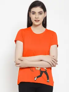 Friskers Women Orange & vermillion orange Printed T-shirt