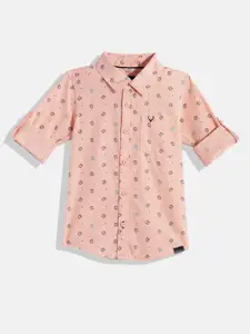 Allen Solly Junior Boys Pink Classic Typography Printed Pure Cotton Casual Shirt