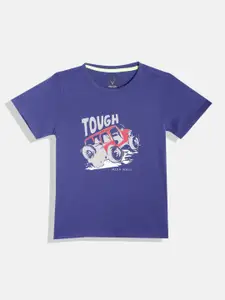 Allen Solly Junior Boys Purple Pure Cotton Typography Printed T-shirt