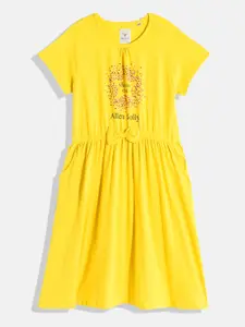 Allen Solly Junior Girls Brand Logo Printed Pure Cotton Fit & Flare Dress
