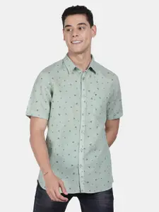 t-base Men Green Standard Printed Casual Shirt