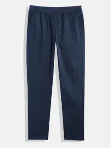 Allen Solly Junior Boys Navy Blue Solid Relaxed Slim Fit Pure Cotton Pleated Trousers