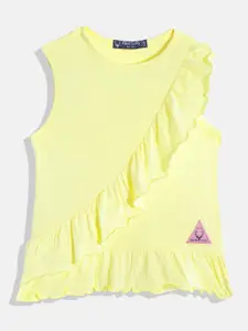 Allen Solly Junior Girls Yellow Solid Pure Cotton A-Line Dress