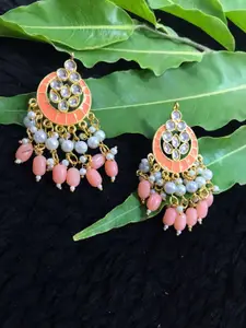 MORKANTH JEWELLERY Peach-Coloured Contemporary Chandbalis Earrings