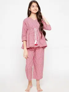 The Kaftan Company Girls Red & White Printed Night suit