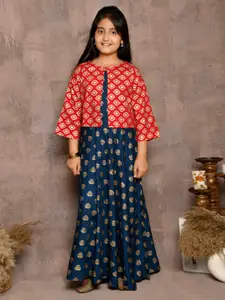 LilPicks Blue Ethnic Motifs Ethnic Maxi Dress