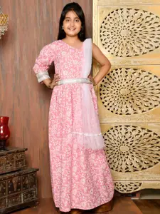 LilPicks Pink Floral Ethnic Maxi Dress