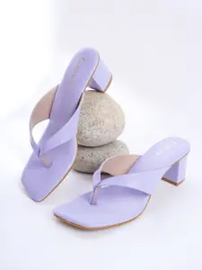 Cogner Purple Printed Party Block Sandals