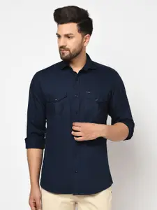 JOLLY'S Men Navy Blue Straight Casual Shirt