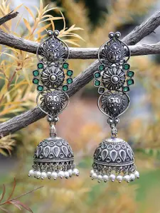 Adwitiya Collection Silver-Toned Dome Shaped Jhumkas Earrings