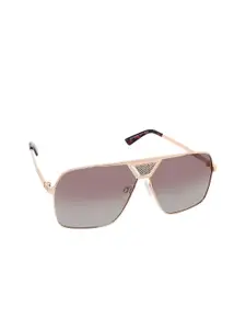 Aeropostale Women Black Lens & Gold-Toned Oversized Sunglasses with Polarised and UV Protected Lens