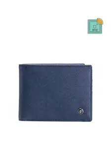 Lapis Bard Men Blue Embroidered Leather Two Fold Wallet
