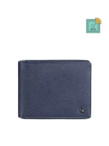Lapis Bard Men Blue Embroidered Leather Two Fold Wallet