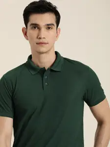 ether Men Pine Green Solid Polo Collar Regular Sleeves Antimicrobial Slim Fit T-shirt