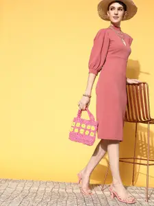 plusS Women Rose Solid Roman Column Dress