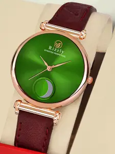 Septem Women Green Mother of Pearl Dial & Red Leather Straps Analogue Chronograph Watch