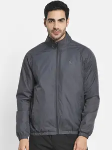 METTLE Men Grey Geometric Sporty Jacket