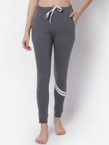 Claura Women Grey Solid Cotton  Slim-Fit Lounge Pants