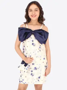 CUTECUMBER Cream-Coloured Georgette Sheath Dress