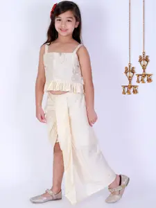 VASTRAMAY Girls Cream Embroidered Sequinned Ready To Wear Lehenga Choli