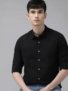 BEAT LONDON by PEPE JEANS Men Black Solid Slim Fit Pure Cotton Casual Shirt