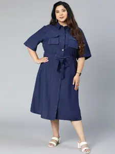 Oxolloxo Navy Blue Shirt Midi Dress