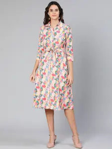 Oxolloxo Multicoloured Floral Crepe Shirt Midi Dress