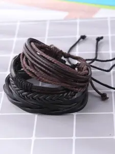 OOMPH Men Set Of 4 Leather Multistrand Bracelets