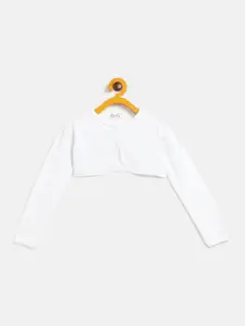 JWAAQ Girls White Crop Button Shrug