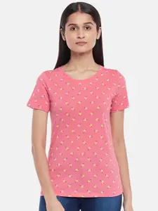 Honey by Pantaloons Women Pink & strawberry ice Printed Drop-Shoulder Sleeves T-shirt