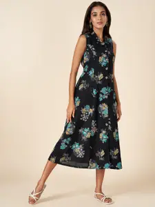 AKKRITI BY PANTALOONS Black Floral Midi Dress