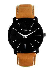 Mikado Men Black Brass Dial & Brown Leather Straps Analogue Watch Brown_Watch
