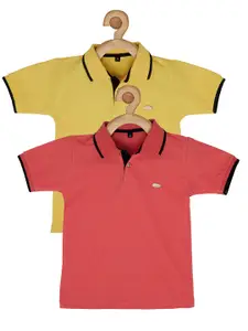 earth conscious Boys Yellow & celery 2 Checked Polo Collar T-shirt